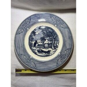 Mount Clemens China Blue/White Ironstone Plate, Winter Scene 10in America set 2